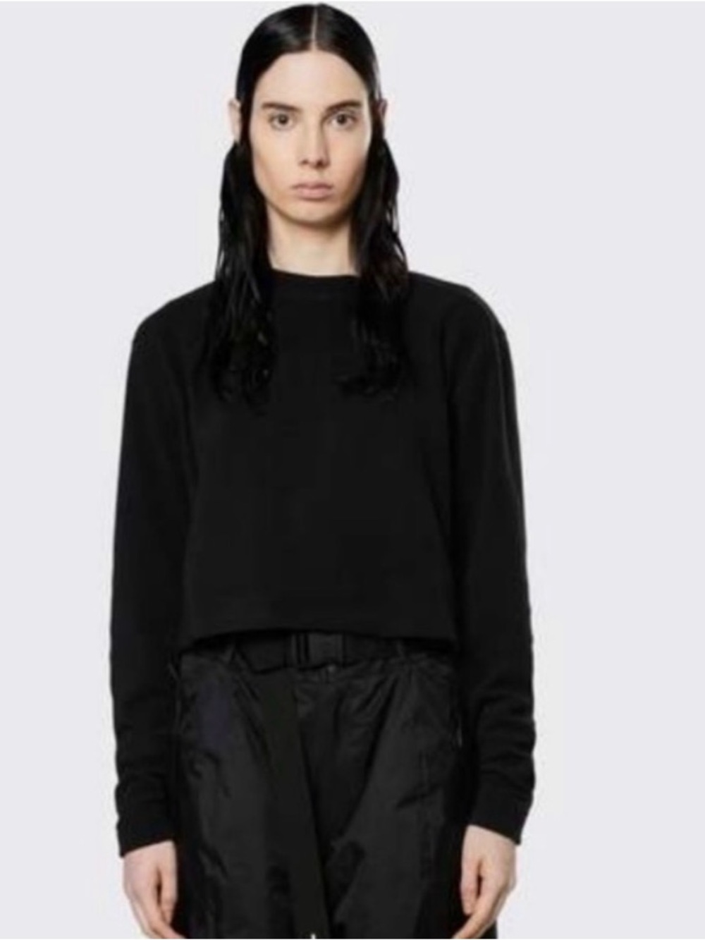 Rains Black Cropped fleece Crewneck Sweatshirt size M NWT